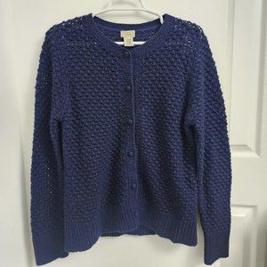 L.L. Bean Popcorn Basket Knit Navy Cardigan Sweater